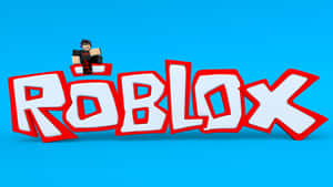 Roblox 頭像棲息在 3D Roblox 標誌上，背景為藍色。