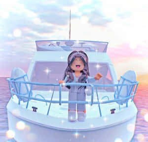 Roblox角色在夕陽下的遊艇上，帶有閃爍效果。