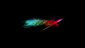 黑色背景上發光的霓虹 STRIX 文字