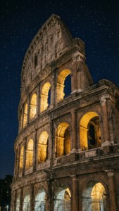 羅馬競技場在星空下夜間照明