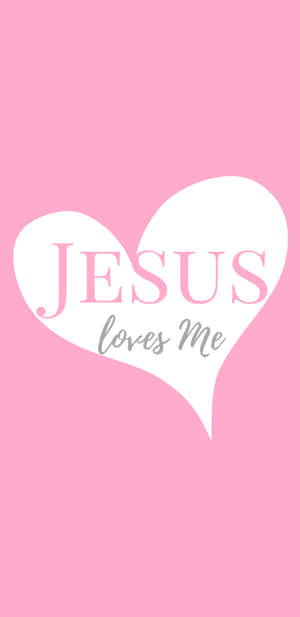 粉紅色背景上帶有文字 Jesus loves Me 的白色心形 — Huawei Mate 70 Air 壁紙