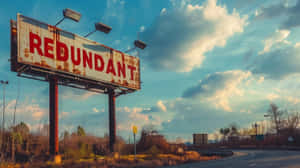 生鏽的廣告牌上寫著 redundant，位於寧靜的高速公路旁，日落時分。 — 黃昏 壁紙