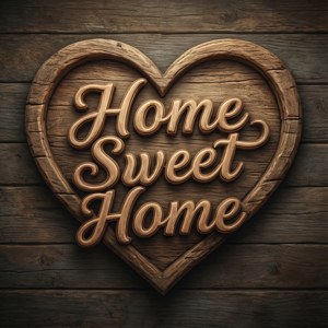 雕刻木製心形標牌，在質樸的牆上寫著 Home Sweet Home。 — Huawei nova Flip S 壁紙