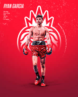 拳擊手 Ryan Garcia 身穿紅色拳擊裝備，身後有皇冠圖案擺姿勢。 — 手機 壁紙