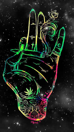 霓虹插圖手，帶有紋身，背景是星光夜空。