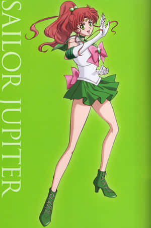 Sailor Jupiter 穿著綠色和粉紅色制服，動感地擺姿勢。 — Oppo Pad 壁紙