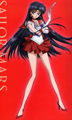 Sailor Mars 身穿紅白制服，在紅色背景前手持劍。 — Galaxy Tab A 壁紙