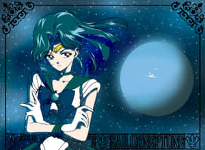 Sailor Neptune 身穿藍白制服，以繁星點點的宇宙為背景。 — 美少女戰士 壁紙
