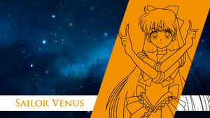 Sailor Venus 動漫角色以橙色輪廓勾勒，背景是星空夜空。 — 美少女戰士 壁紙