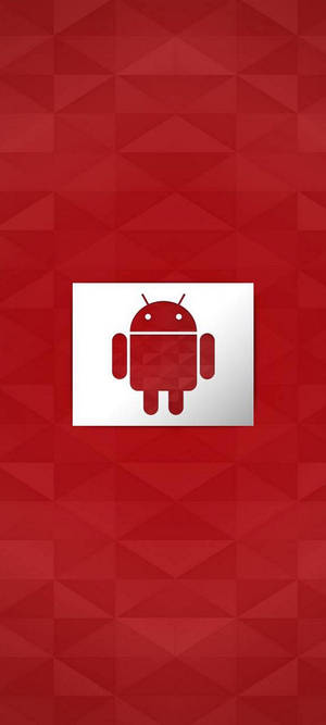 Android機械人標誌在紅色幾何背景上 — Pixel 10 壁紙