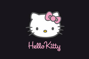 Hello Kitty 標誌，帶有粉紅色蝴蝶結和黑色背景上的文字