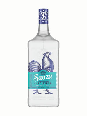 Sauza Hacienda Tequila Silver 瓶子，帶有藍色公雞設計。 — 銀色 壁紙