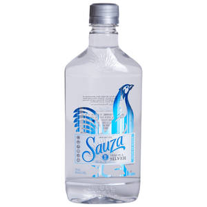Sauza Silver Tequila 瓶子，標籤上有藍色鳥設計。
