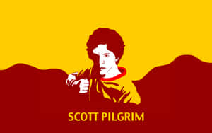 Scott Pilgrim角色插圖，採用大膽的紅黃色極簡風格。