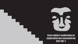 像素化樓梯和風格化面孔，附有關於遇到SCP-087-1的文字。 — 火影忍者海報 壁紙