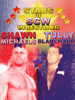摔角海報， Shawn Michaels 和 Tully Blanchard 在星爆標誌下。 — 復古gif 壁紙