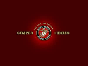 美國海軍陸戰隊徽章，帶有座右銘 Semper Fidelis，背景為紅色。
