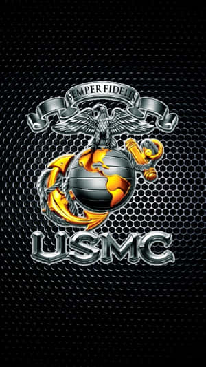 深色網格背景上的 USMC 徽章 鷹 地球 錨