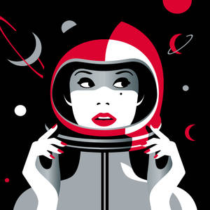一位戴著紅白太空頭盔的女性仰望天體。 — 旁遮普國王 壁紙