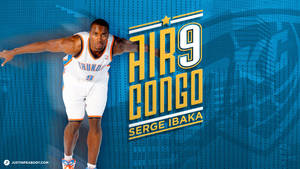 籃球運動員 Serge Ibaka 身穿雷霆隊制服，帶有 'Air 9 Congo' 圖案。 — 火影忍者海報 壁紙