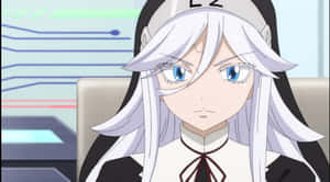 白髮藍眼的動漫女孩在科技房穿著制服。 — 可愛動漫女仔 壁紙
