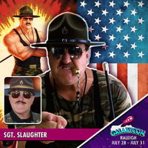 Sgt Slaughter 身穿軍裝，在美國國旗背景下向前指。 — 火影忍者海報 壁紙