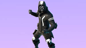 穿著黑白裝備的 Fortnite 角色在紫色背景前動態擺姿勢