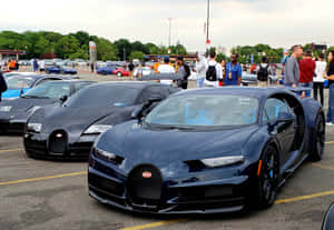閃亮的Bugatti超級跑車展出，人們聚集在周圍。 — 布加迪 壁紙