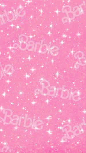 粉紅色背景，帶有白色Barbie標誌和閃爍的星星。 — 粉紅閃粉 壁紙