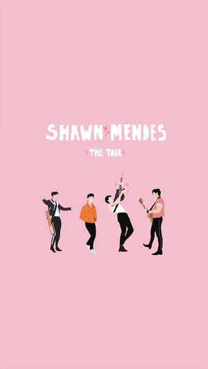 插圖樂隊在粉紅色背景上為Shawn Mendes The Tour表演。