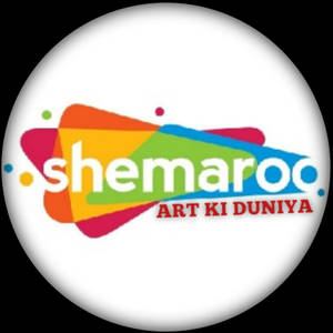 圓形標誌，帶有彩色形狀和文字 'shemaroc ART KI DUNIYA'。 — 簡約 壁紙