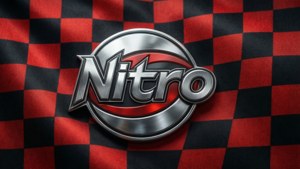 紅黑格仔旗背景上的光亮Nitro標誌