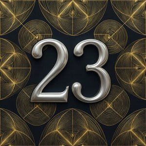 金色幾何圖案的深色背景上閃亮的銀色數字23。