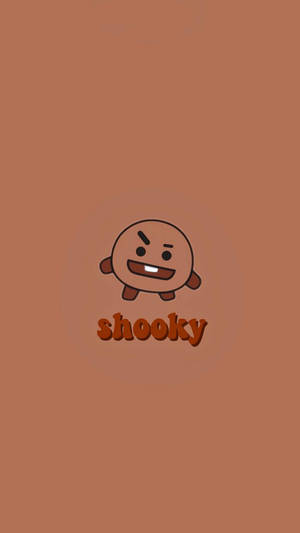 一個唔開心嘅卡通角色叫shooky，喺啡色背景上。