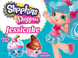 Shopkins角色Jessica與紙杯蛋糕朋友開心地揮手。 — 可愛 壁紙