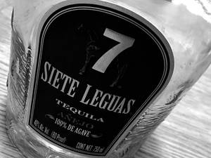 Siете Leguas 龍舌蘭酒瓶標籤的特寫，帶有馬的剪影。 — 安卓 壁紙