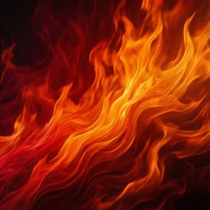 帶有橙色和紅色色調的強烈火焰在深色背景上升起。 — Pixel Watch 3 壁紙