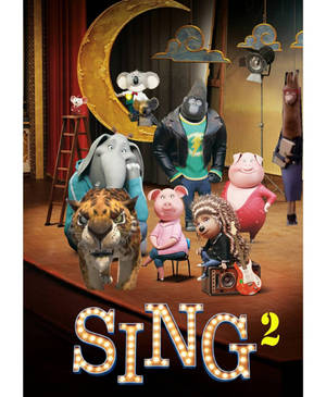 動物在舞台上於帶有「SING 2」標誌的音樂劇院中表演。 — 火影忍者海報 壁紙