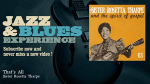 復古爵士藍調海報，Sister Rosetta Tharpe 手持結他，並有推廣音樂體驗的文字。 — 猶他爵士 壁紙