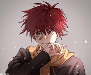 雪中紅髮繃帶臉的動漫男孩。 — 古勒比加 壁紙