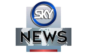 帶有世界地圖背景和藍色圓形徽章的 Sky News 廣播標誌。