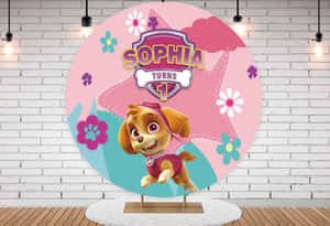 用於Sophia一歲生日派對的Paw Patrol Skye生日背景。