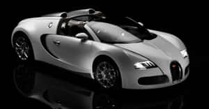 銀色Bugatti Veyron超級跑車在攝影棚燈光下，停在反光黑色表面上。 — 布加迪 壁紙