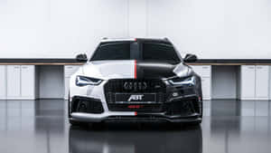 白黑ABT Audi RS6性能車，紅色條紋，乾淨的車庫。 — Audi R8 GIF 壁紙