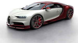 白色和紅色Bugatti Chiron跑車在工作室中，帶有發光頭燈。 — 布加迪 壁紙