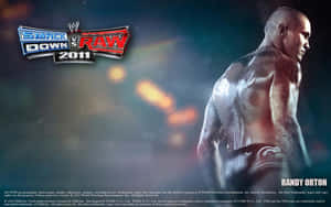 摔角手 Randy Orton 在電子遊戲宣傳圖片中，帶有發光的燈光。