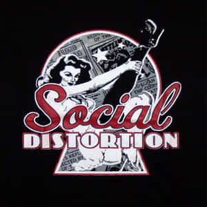 Social Distortion 樂隊標誌，帶有風格化女人同報紙拼貼設計。 — 黑紅 壁紙
