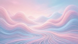 抽象數位波浪以柔和粉紅與藍色調，輕輕流過場景。