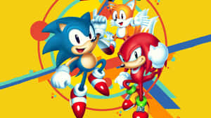 Sonic Tails 與 Knuckles 以色彩繽紛的動態姿勢，作為遊戲壁紙。 — 超音鼠 壁紙