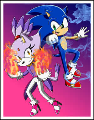 Sonic the Hedgehog 和一隻火焰狐狸角色（動漫風格）。 — 超音鼠 壁紙